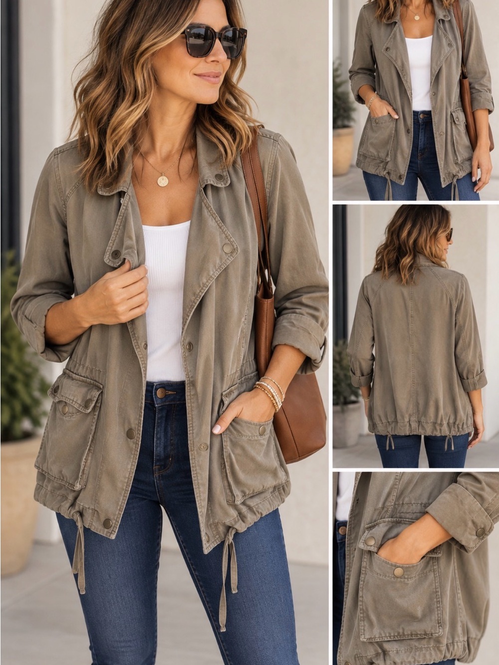 Zara Z1975 Khakis Utility Jacket Taupe Draped Front Size M